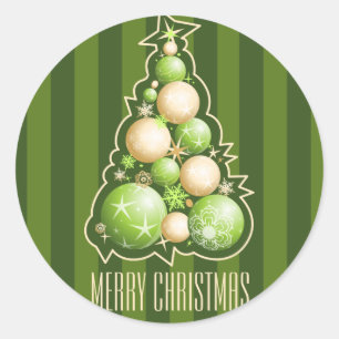 Green & Gold Bubbles Christmas Tree Classic Round Sticker