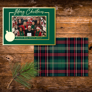Green Gold Bulb Merry Christmas Script Photo Foil