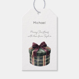 Green Gold Burgundy Plaid Stripes Christmas Gift Tags