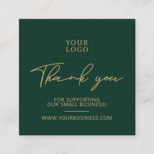 Green & Gold Business Logo Packaging Thank you Square Business Card