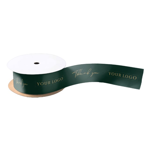 Green & Gold | Business Logo Thank you Packaging Satin Ribbon (Spool)