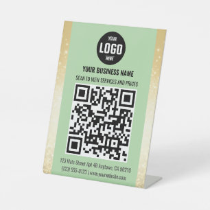 Green & Gold Business QR Code Pedestal Sign