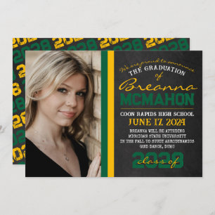 Green & Gold Chalkboard Graduation Announcement