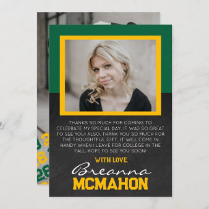 Green & Gold Chalkboard Graduation Photo Thank You Invitation