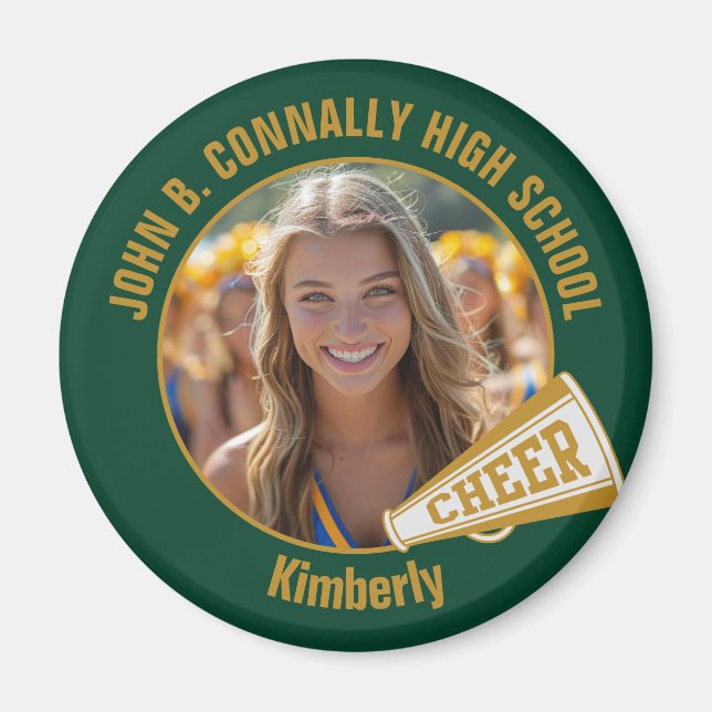 Green Gold Cheerleader Photo High School Magnet (Front)