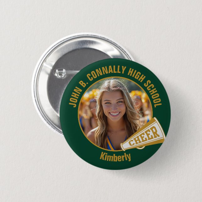 Green Gold Cheerleader Photo High School Spirit 6 Cm Round Badge (Front & Back)