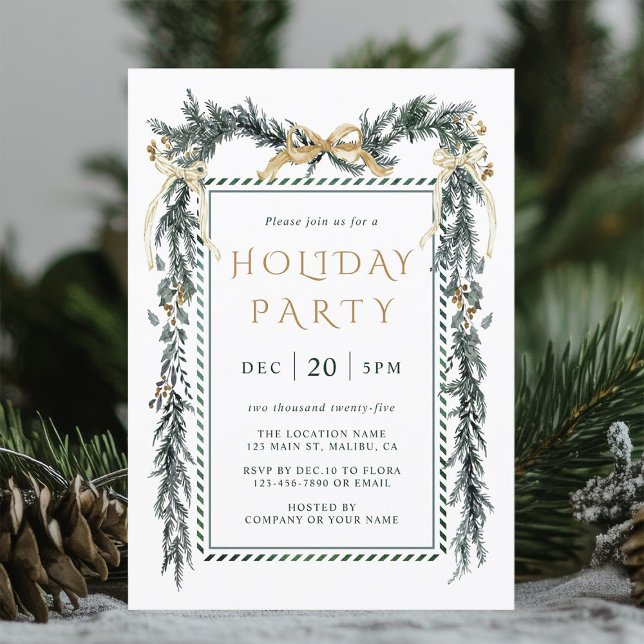 Green & Gold Christmas Garland Holiday Party  Invitation (Creator Uploaded)