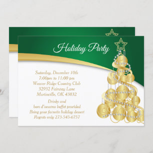 Green Gold Christmas Holiday Tree Invitation