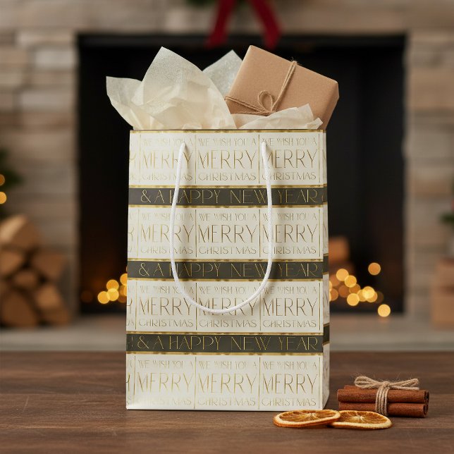 Green Gold Christmas Pattern#35 ID1009 Medium Gift Bag (Creator Uploaded)
