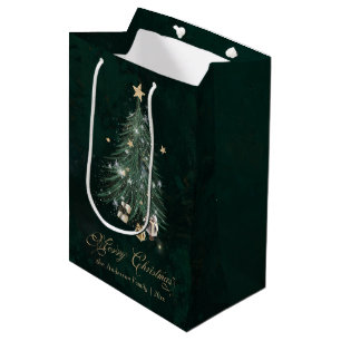 Green Gold Christmas Tree Medium Gift Bag