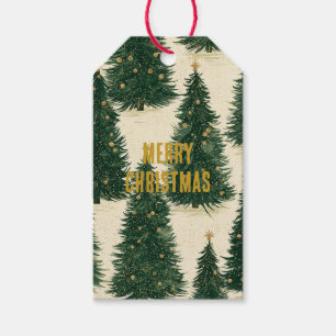Green Gold Christmas Trees Gift Tags