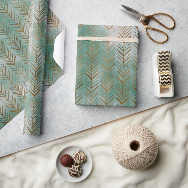 Green & Gold Christmas Trendy Arrow Holiday Wrapping Paper (Crafts)
