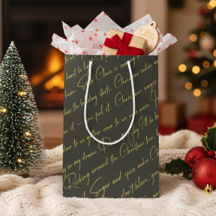 Green Gold Christmas Typography Pattern36 ID1009 Medium Gift Bag