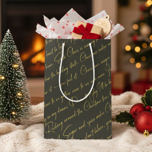 Green Gold Christmas Typography Pattern36 ID1009 Medium Gift Bag (Creator Uploaded)