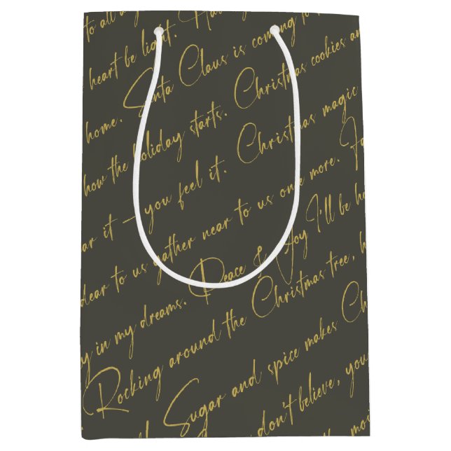 Green Gold Christmas Typography Pattern36 ID1009 Medium Gift Bag (Front)