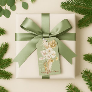 Green & Gold Christmas Watercolor Floral Greenery  Gift Tags