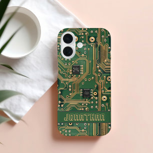 Green Gold Circuit Board Personalized  iPhone 16 Case