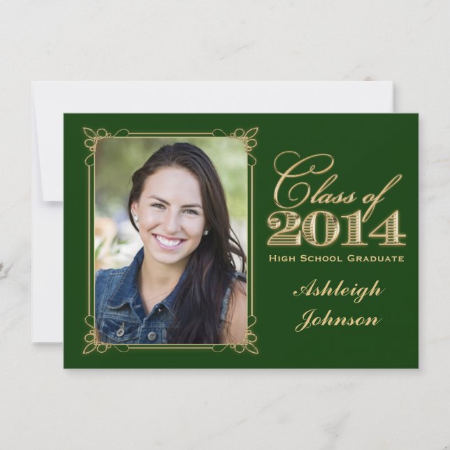 Green, Gold Class of 2014 Photo Graduation Invite (Front)