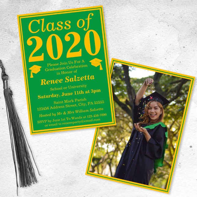 Green Gold Class of 2024 Graduation Photo Invitation (Creator Uploaded)