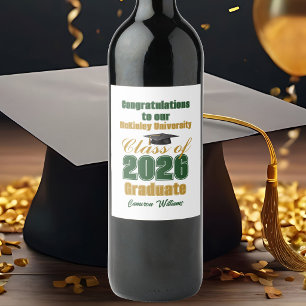 Green Gold Class of 2026 Custom Graduation Party Wine Label