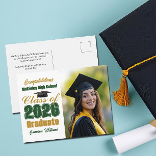 Green Gold Class of 2026 Graduate Photo Graduation Announcement Postcard