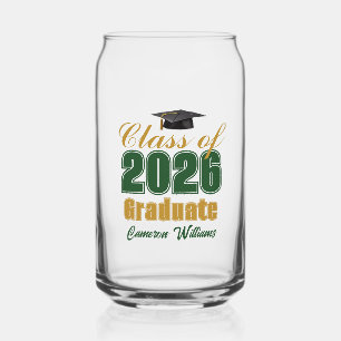 Green Gold Class of 2026 Graduation Party Can Glass