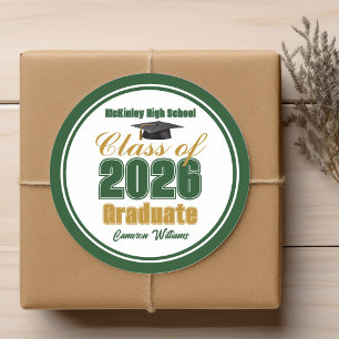 Green Gold Class of 2026 Graduation Party Classic Round Sticker
