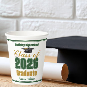 Green Gold Class of 2026 Graduation Party Paper Cups