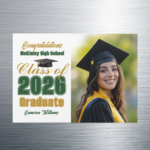 Green Gold Class of 2026 Graduation Photo Magnet