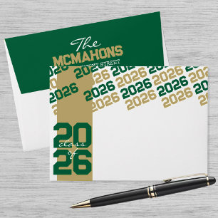 Green & Gold Class of + Return Address Graduation Envelope