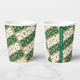 Green & Gold Class Year Graduation Paper Cups