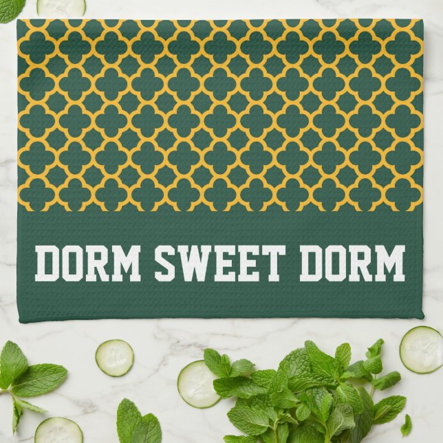 Green Gold College Team Cool Fun Dorm School Tea Towel (Folded)