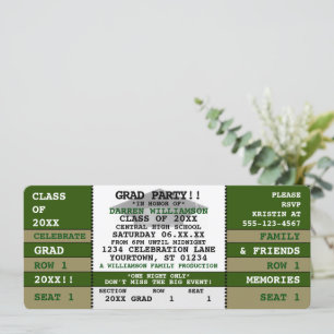 Green Gold Concert Ticket Grad Party Invitation