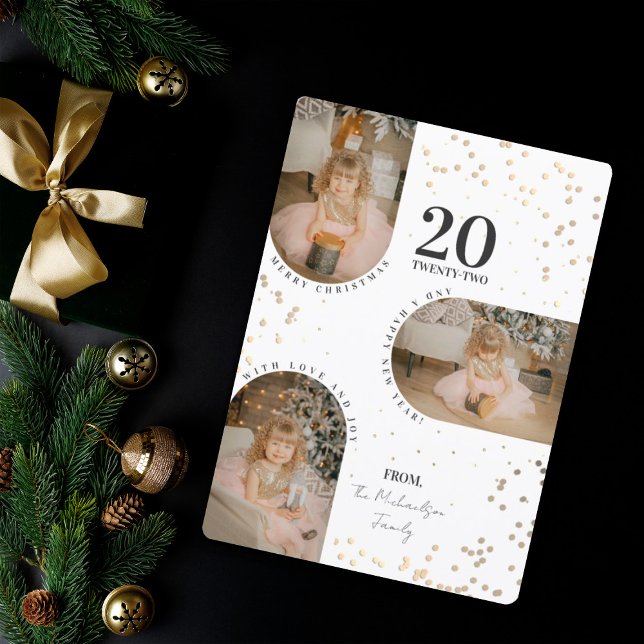 Green Gold Confetti Arch Family Photos Christmas H Holiday Card (Creator Uploaded)