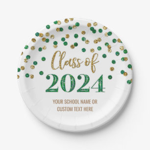 Green Gold Confetti Graduation 2024 Paper Plate