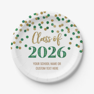 Green Gold Confetti Graduation 2026 Paper Plate