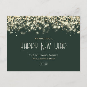 Green Gold Confetti Happy New Year Postcard