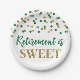 Green Gold Confetti Retirement is Sweet Paper Plate