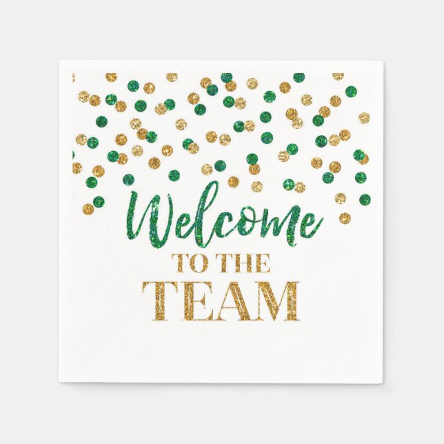 Green Gold Confetti Welcome to the Team Napkins (Front)