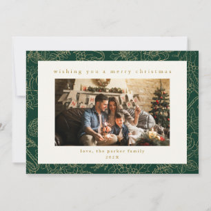 Green & Gold Custom Photo Christmas Holiday Card