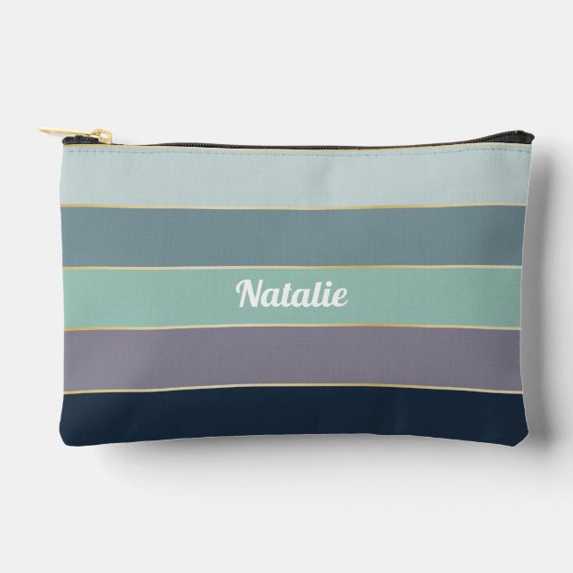 green gold Custom Summer Colour Block Stripes Accessory Pouch (Front)