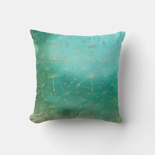 Green & Gold Dandelion Cushion (Front)