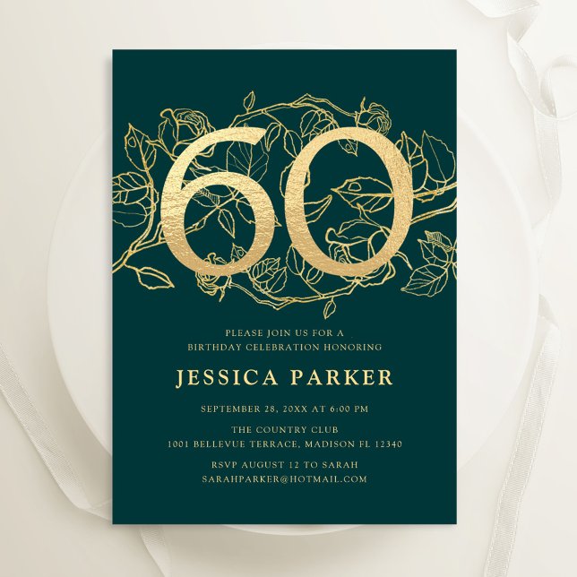 Green Gold Elegant 60th Birthday Invitation (Creator Uploaded)