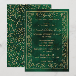 Green Gold Elegant Corporate Holiday Party Invitation