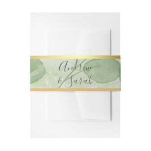Green & Gold Elegant Eucalyptus Minimalist Invitation Belly Band