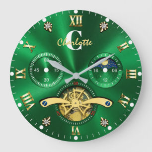 Green Gold Elegant Luxury Emerald Large Clock
