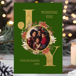 Green Gold Elegant Photo Folded Christmas Holiday Card