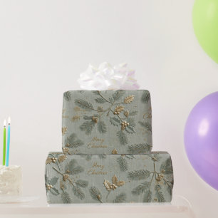 Green Gold Embossed Merry Christmas Wrapping paper
