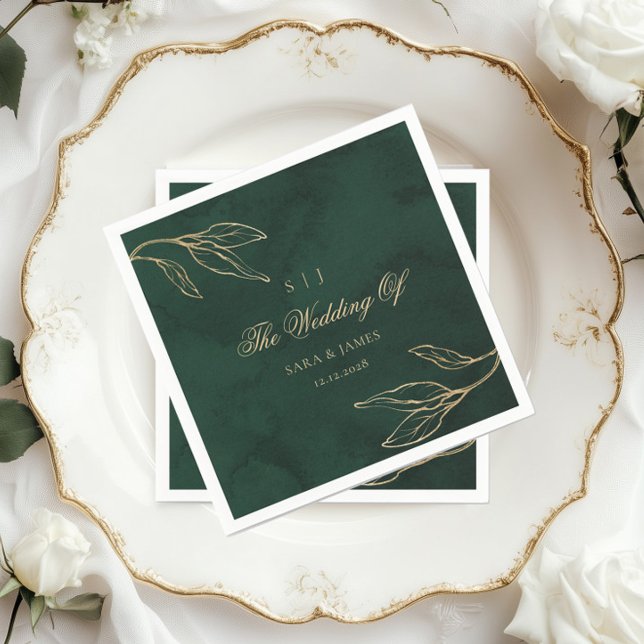 Green Gold Emerald Botanical  Enchanted Wedding Napkin (Creator Uploaded)