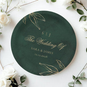 Green Gold Emerald Botanical  Enchanted Wedding Paper Plate